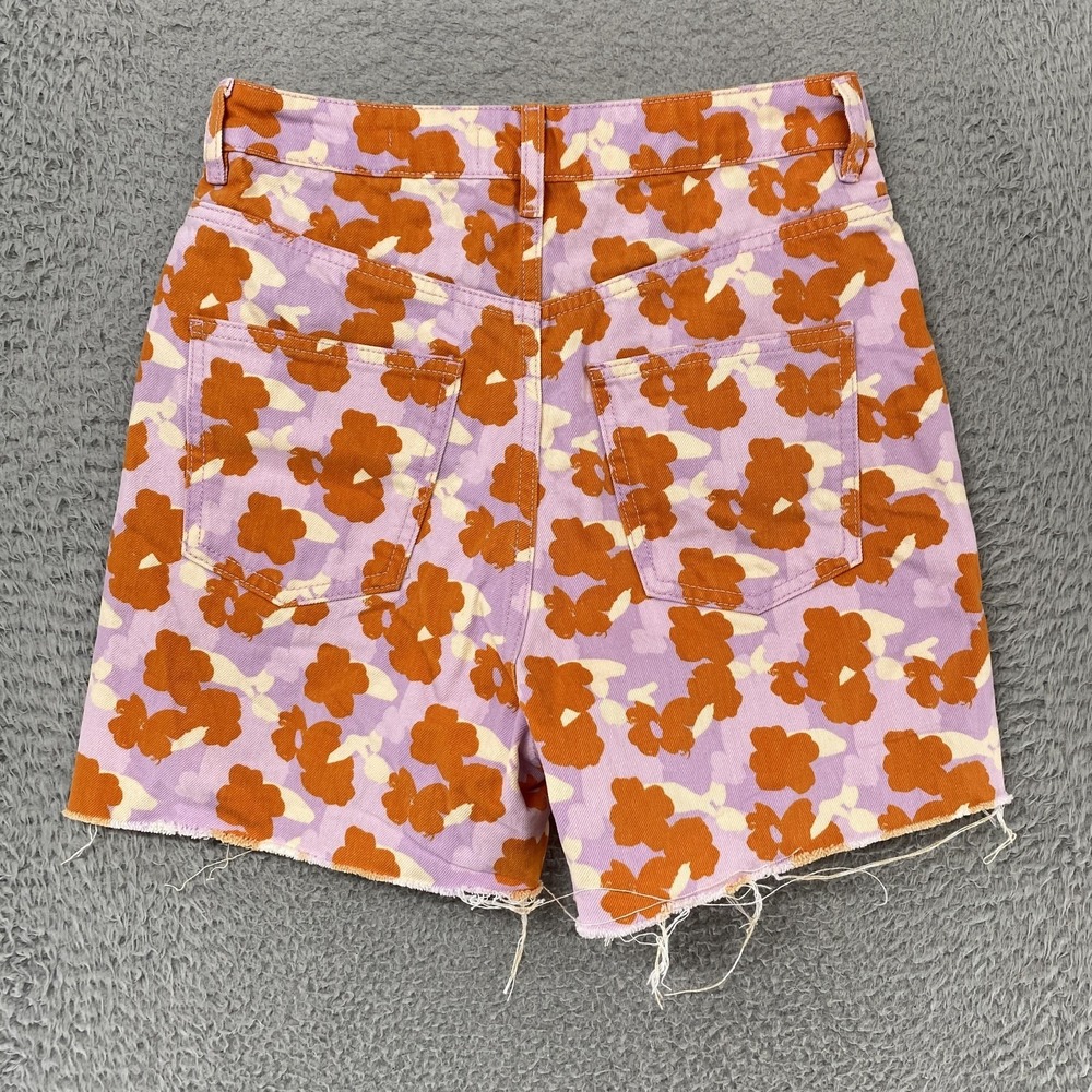 Zara Denim Shorts Womens 4 Purple Floral The 90's Short Cutoff High Rise 90s - Picture 13 of 15